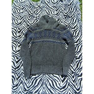 Banana Republic Merino Wool Sweater Mens L Grey Shaw Chunky Vtg Fair Isle Nordic